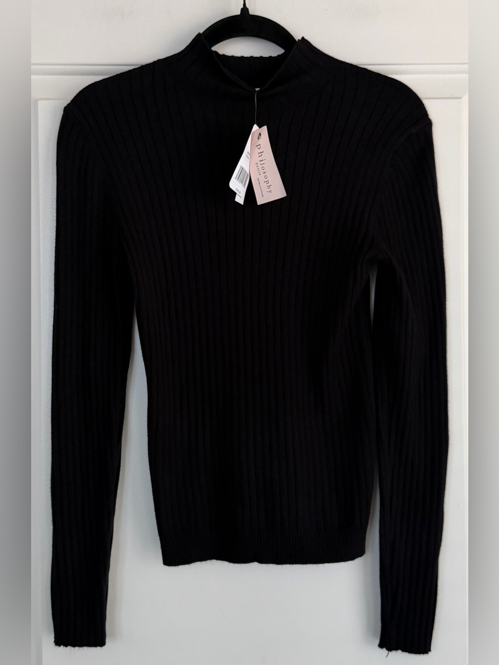 Philosophy-Republic Clothing Petite Black Long-Sleeve Mock-Neck Ribbed Sweater